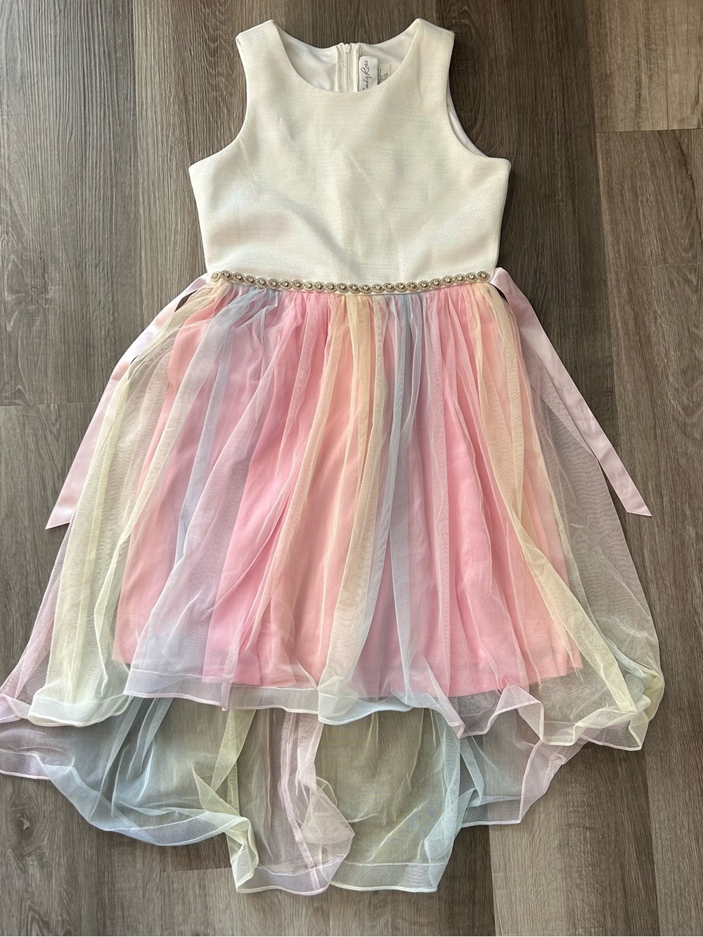 Emily Rose White Bodice Pastel Rainbow Tulle Flower Girl Dress Size 12